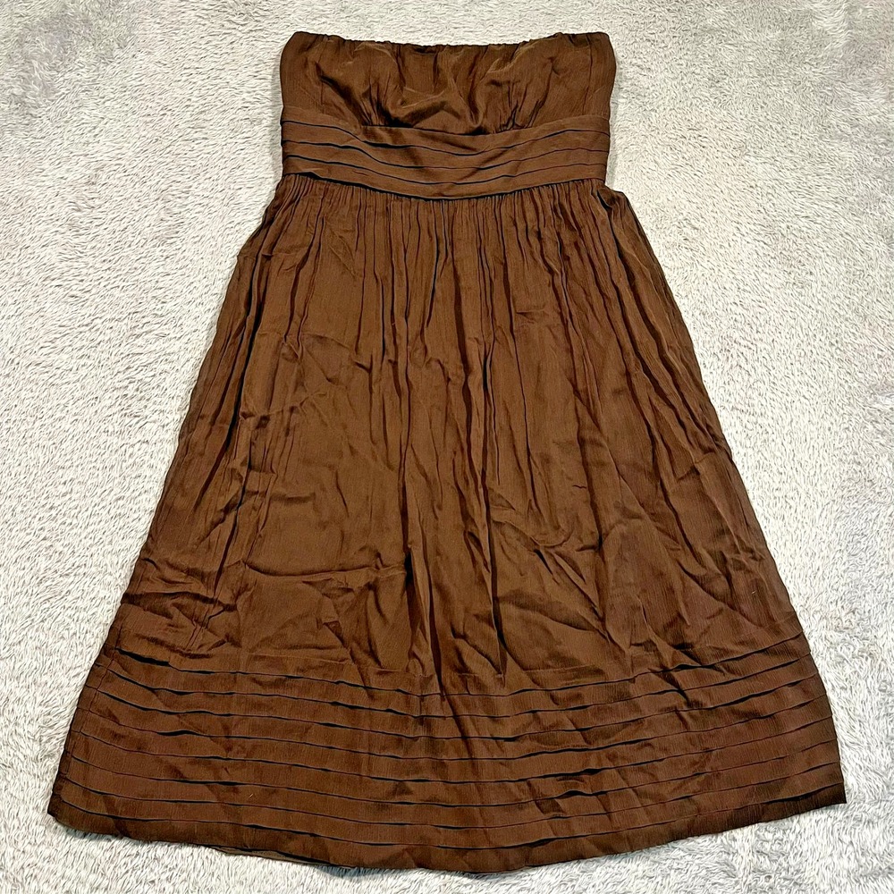 J.Crew Dress 6 Brown Silk Chiffon Strapless Empire Waist Juliet Whimsigoth Boho